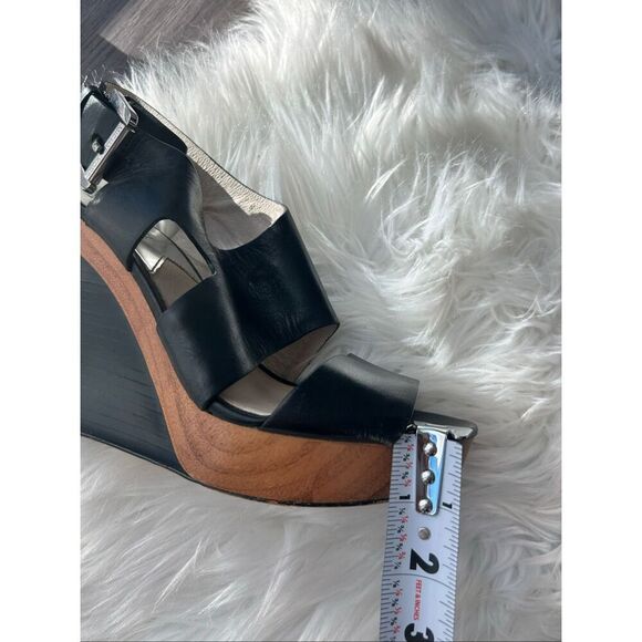 Michael Kors Josephine Wedge Heels Leather Shoes size 7.5 black and wood color - Picture 6 of 7